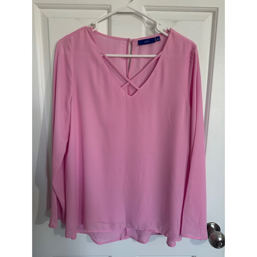 APT 9 Pink V Neck Crisscross Long Sleeve Blouse Women's Size‎ S Polyester